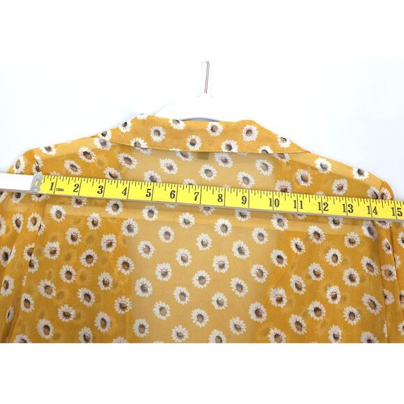 Countess Blouse Womens Medium Ditsy Daisy Floral Tie Front Sheer Ruffle Top - Picture 6 of 12